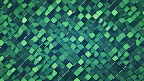 grüne wand mit rhombus-formen 3d rendering - abstrakt grün stock-fotos und bilder