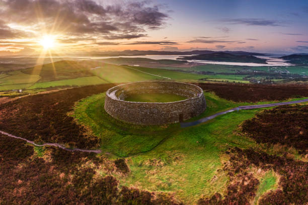 Grianan of Aileach ring fort, Donegal - Ireland Grianan of Aileach ring fort, Donegal - Ireland. inishowen peninsula stock pictures, royalty-free photos & images