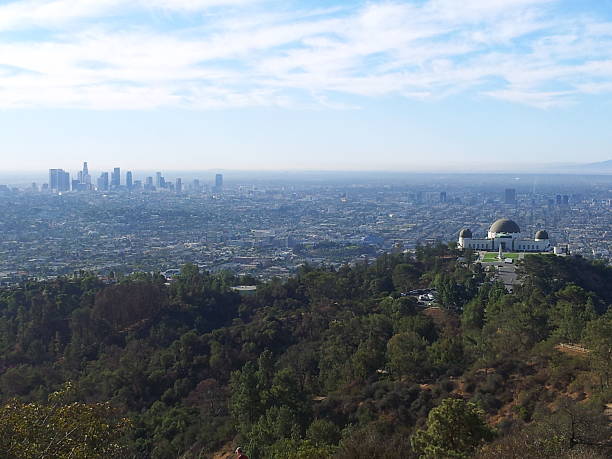 Griffith Observatory and Downtown Los Angeles stock photo