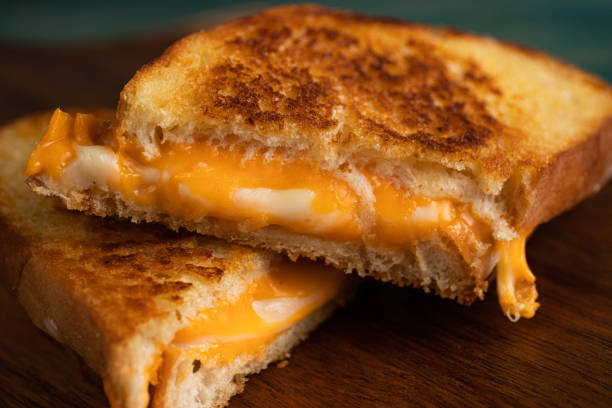 Grilled cheese sandwich close up stock photo