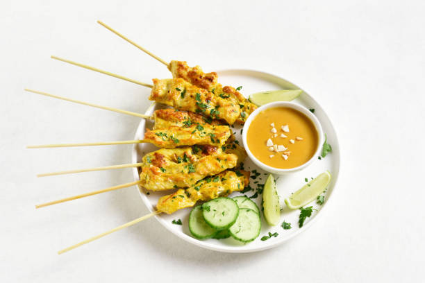 Grilled chicken skewers stock photo