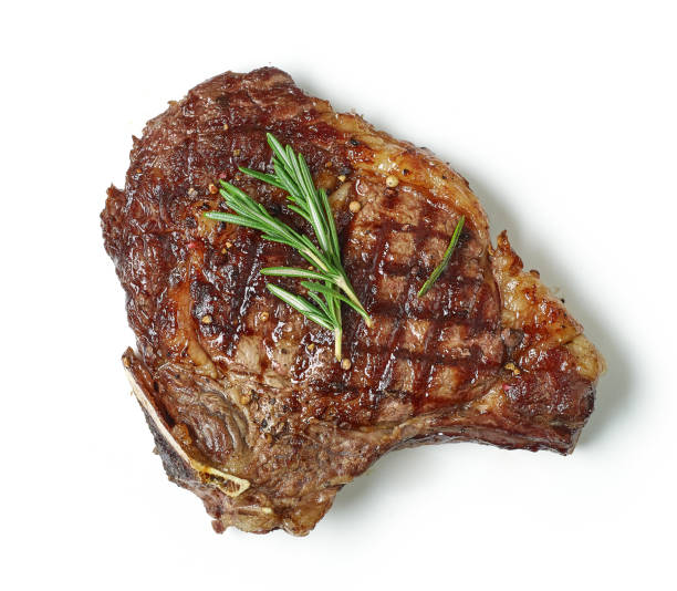 grilled juicy beef steak meat grilled beef steak isolated on white background, top view cooked stock pictures, royalty-free photos & images