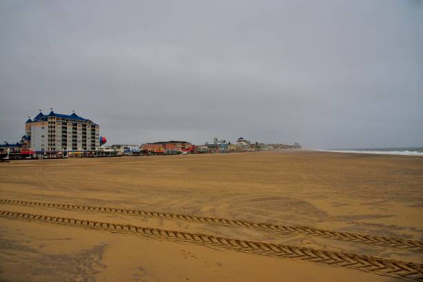 Groomed Deserted Ocean City Beach in Autumn stock photo