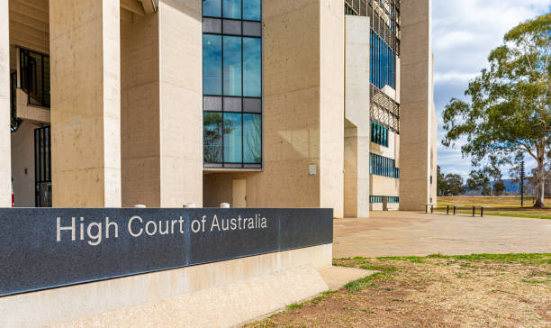 Ground-level external view of the High Court of Australia building stock photo