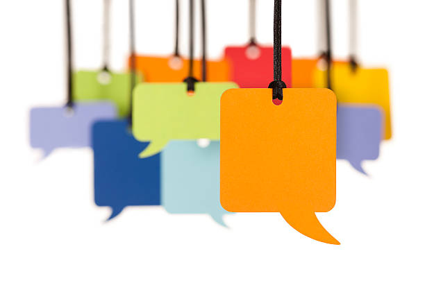 Group of blank colourful speech bubbles stock photo
