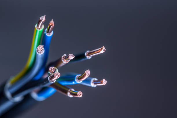 Group of colored electrical cables - studio shot stock photo