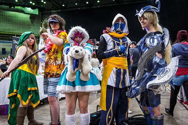 Group of cosplayers stock photo