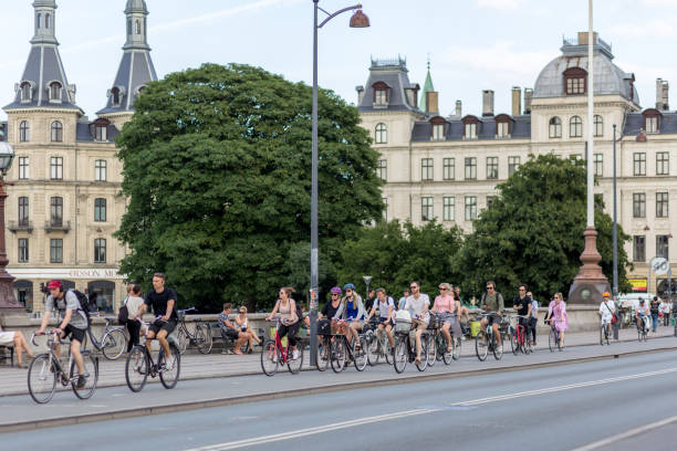 Group of cyclists in Copenhagen stock photo