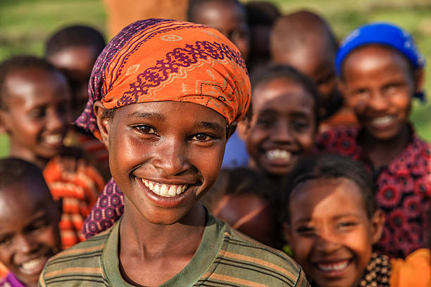 group of happy african children, east africa - afrika bildbanksfoton och bilder