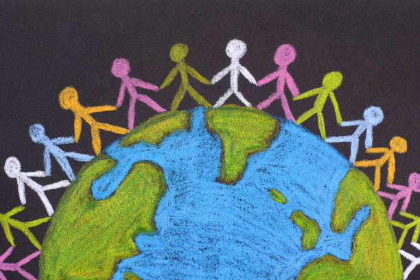 Group of people around the world Group of people around the world. Pencil drawing. symbols of peace stock pictures, royalty-free photos & images