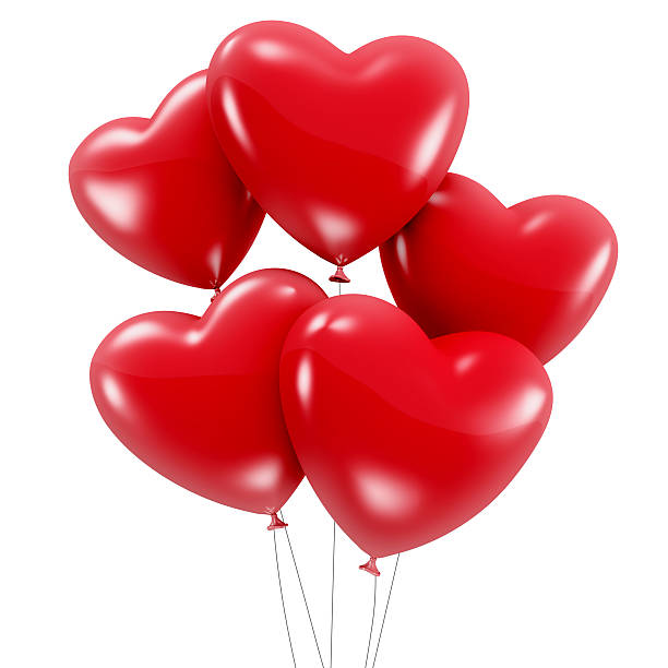 Group of red heart shaped balloons stock photo