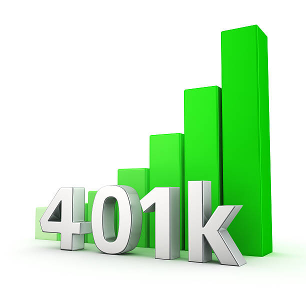 Growth of 401k Green bar graph of 401k on white. Growth and development concept. 401k stock pictures, royalty-free photos & images