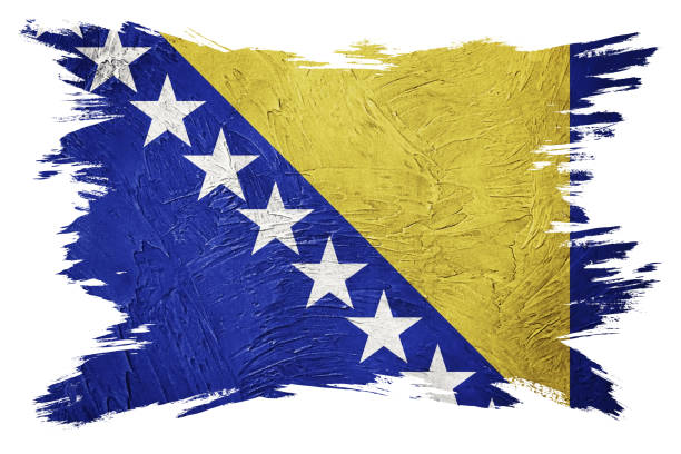 Grunge Bosnia and Herzegovina flag. Bosnian flag with grunge texture. Brush stroke.  bosnia and hercegovina stock pictures, royalty-free photos & images