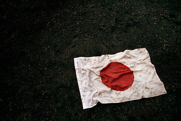 Low key photography of grungy old flag of Japan.