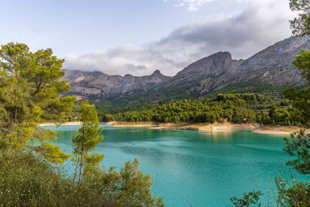 Guadalest swamp on a day with gray clouds, Alicante. stock photo