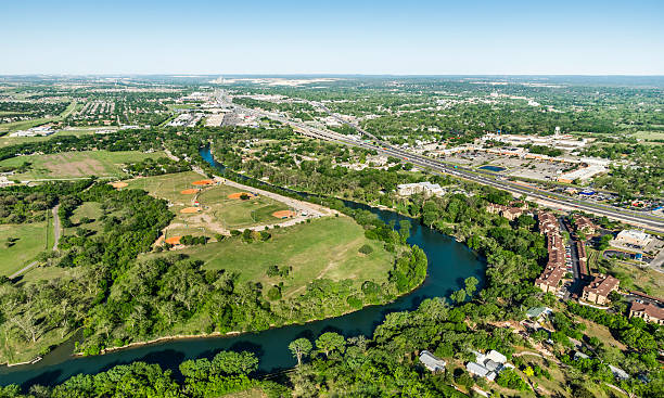 Guadalupe River, Interstate 35, New Braunfels, Aerial view stock photo
