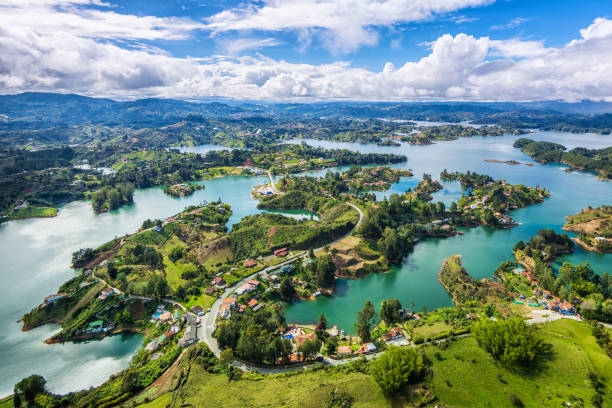 Guatape Panoramic View from the Rock (La Piedra del Penol), Medellin, Colombia Panoramic view of Guatape from the Rock (La Piedra del Penol), near Medellin, Colombia. colombia stock pictures, royalty-free photos & images