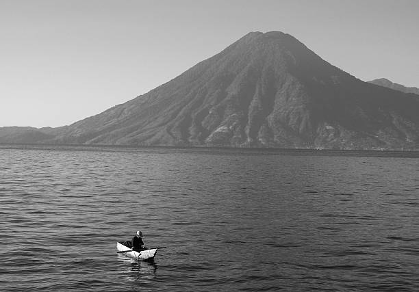 Guatemala Man Fishing on Lake Atitlan stock photo