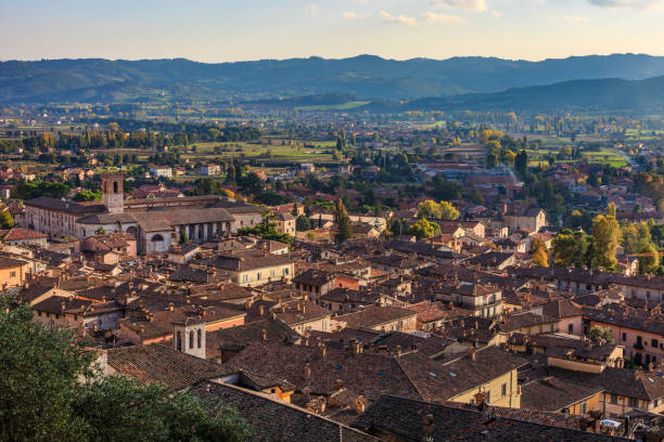 Gubbio, high angle view of the historic city (Umbria, Italy) stock photo