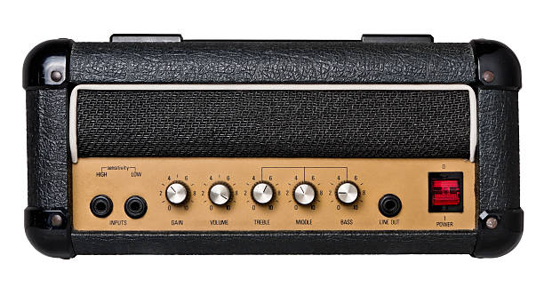 Guitar Amplifier Head Isolated on White (Clipping path) Vintage guitar amplifier head isolated on white. knob stock pictures, royalty-free photos & images