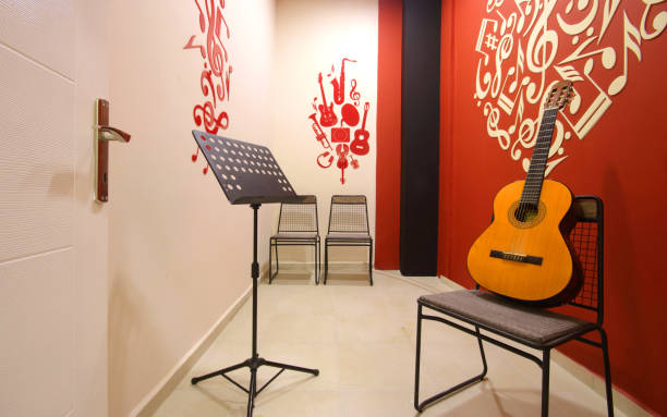 Guitar Learning Room at the Music School stock photo