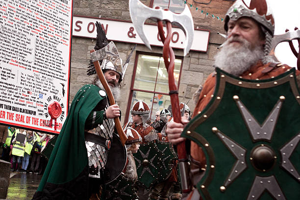 Guizer Jarl on Shetland Up Helly Aa day 2015 stock photo