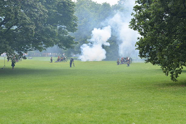London, UK - June 14, 2014: The Queen usually spends her actual birthday privately, but the occasion is marked publicly by gun salutes in central London at midday: a 41 gun salute in Hyde Park, a 21 gun salute in Windsor Great Park and a 62 gun salute at the Tower of London.