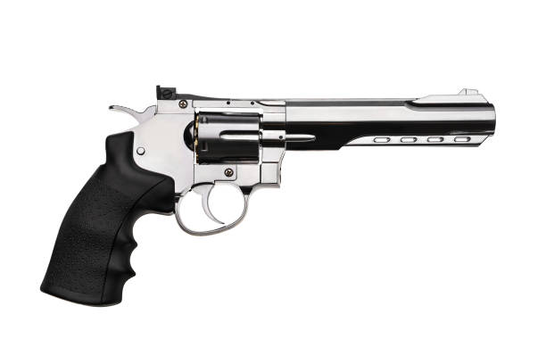 Gun  silver pistol isolated on white background stock photo
