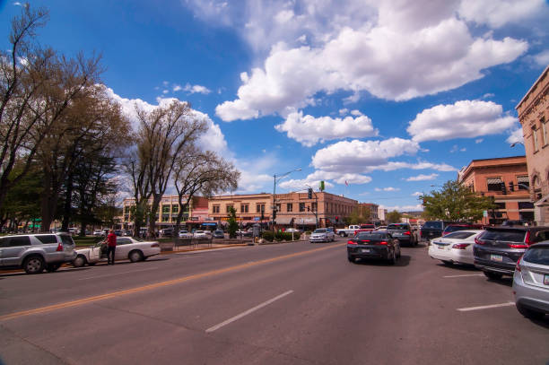 Gurley Street in front of the Courthouse Square on a sunny spring day with bright skies overhead stock photo