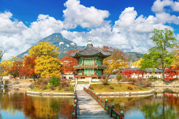 Gyeongbokgung Palace in autumn,South Korea. stock photo