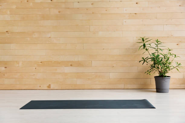 gym with yoga mat interior - elemento ginásio imagens e fotografias de stock