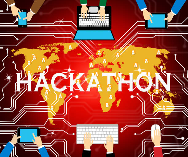 Hackathon Technology Threat Online Coding 2d Illustration Hackathon Technology Threat Online Coding 2d Illustration Shows Cybercrime Coder Meeting To Stop Spyware Or Malware Hacking hackathon stock pictures, royalty-free photos & images