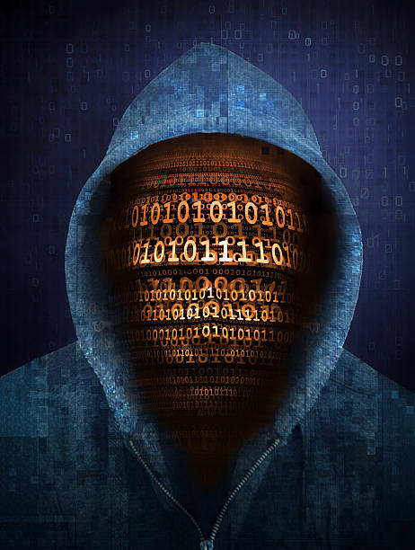 hacker face made with numbers stock photo