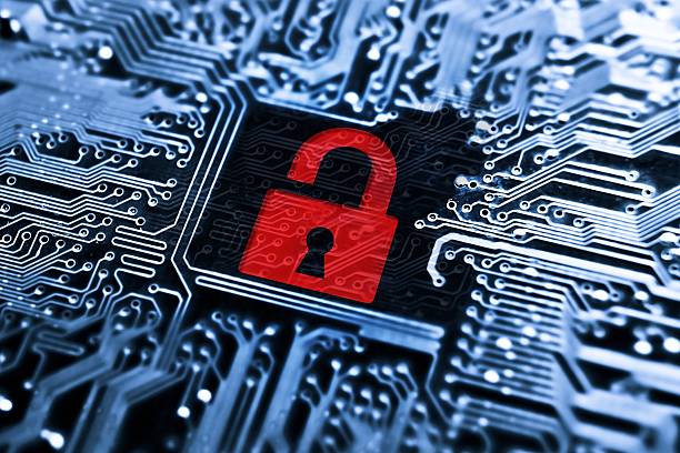 hacking computer system Hacked symbol on computer circuit board with open red padlock threats stock pictures, royalty-free photos & images