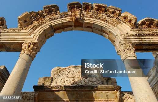 istock Hadrian's Temple in the historic ancient city of Ephesus. Archeological site in Selcuk, Izmir, Turkey. 1358303551