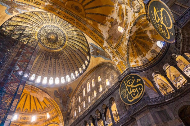 Hagia Sophia in Istanbul, Turkey Interior of Hagia Sophia in Istanbul, Turkey. For almost 500 years, Hagia Sophia served as a model for many other Ottoman mosques. byzantine stock pictures, royalty-free photos & images