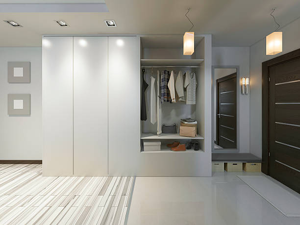 Hall with a corridor in Contemporary style with a wardrobe stock photo