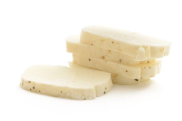 Halloumi cheese sliced stock photo
