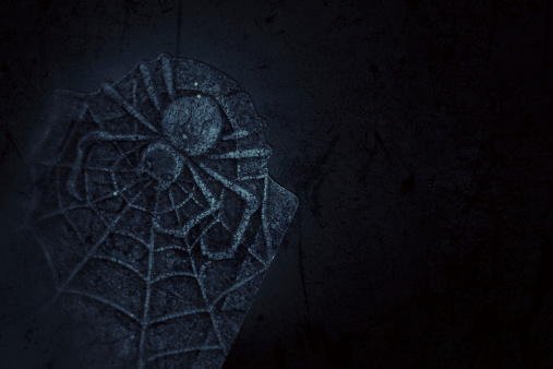 Halloween grave with spider (mass produced item from dollar store)