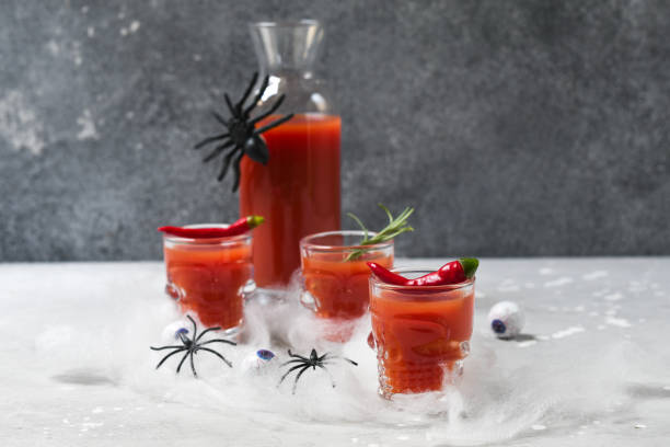 halloween party food cocktail bloody mary - blood bar imagens e fotografias de stock