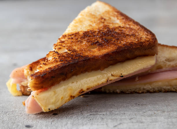 Ham and cheese grilled sandwich stock photo