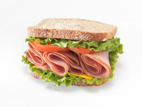 Ham Sandwich with Lettuce, Tomato and Cheddar Cheese - Photographed on a Hasselblad H3D11-39 megapixel Camera System