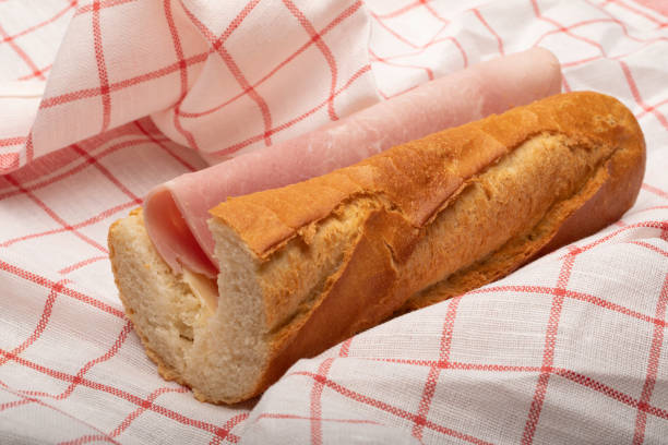 ham sandwich with a French baguette stock photo