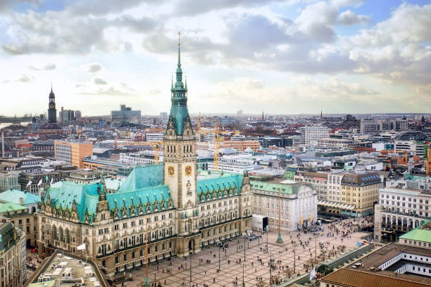 Hamburg cityscape City center with Rathaus, city hall hamburg germany stock pictures, royalty-free photos & images