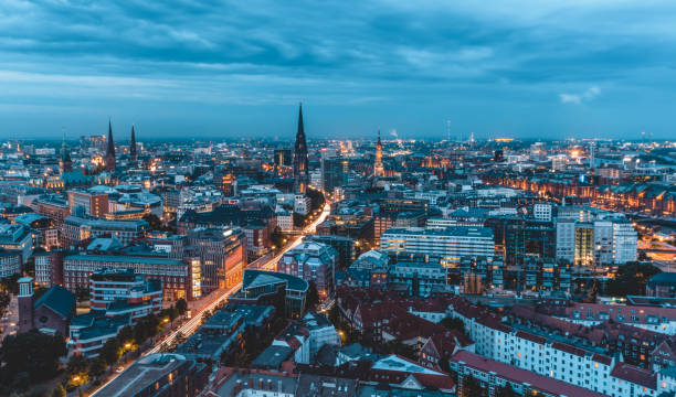 Hamburg east Hamburg in the night from above hamburg germany stock pictures, royalty-free photos & images
