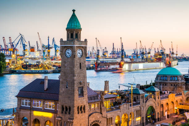 Hamburg, Germany City of Hamburg with river Elbe and Harbour, Germany elbe river stock pictures, royalty-free photos & images