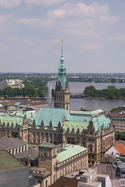 Hamburg, Germany, Rathaus from Michaeliskirche Tower stock photo
