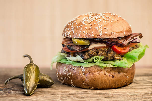 Hamburger and Jalapeno pepper stock photo