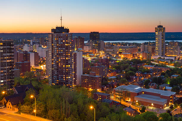 Hamilton, Ontario, Canada View of downtown Hamilton with Lake Ontario in the background. ontario canada stock pictures, royalty-free photos & images