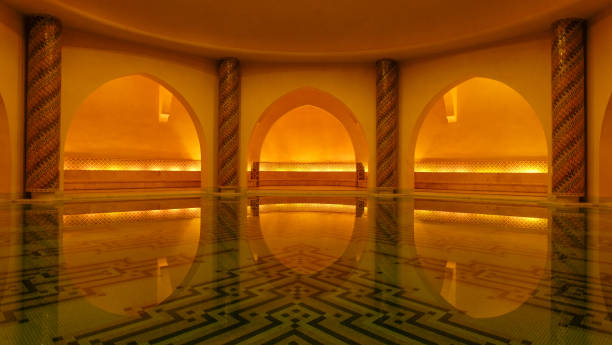 Hammam or Turkish bath at Hassan II Mosque in Casablanca, Morocco Hammam or Turkish bath at Hassan II Mosque in Casablanca, Morocco turkish bath photos stock pictures, royalty-free photos & images